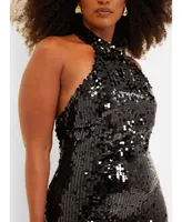 Rebdolls Women's Plus Size Dalia Sequin Halter Mini Bodycon Dress