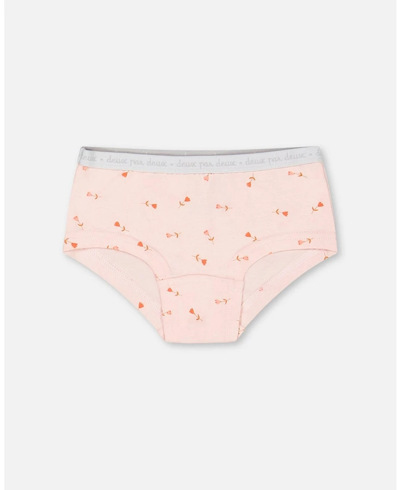 Girl Organic Cotton Boyshort Pantie Pink Printed Flowers - Toddler|Child