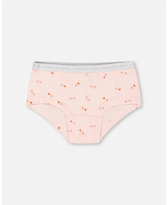 Girl Organic Cotton Boyshort Pantie Pink Printed Flowers - Toddler|Child