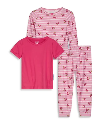 Max & Olivia Toddler Girls Pants, Long Sleeve T-shirt and Short Snug Fit Pajama Set