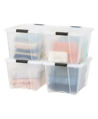 Iris Usa 4 Pack 53 Quart Stackable Plastic Storage Bins with Lids and Latching Buckles, Clear, Containers with Lids and Latches, Durable Nestable