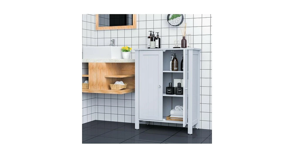2-Door Bathroom Floor Storage Cabinet with Adjustable Shelf