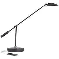 Arnie Modern Desk Lamp 20" High with Usb Charging Port Led Satin Black Metal Adjustable Arm Decor for Living Room Bedroom House Bedside Nightstand Hom