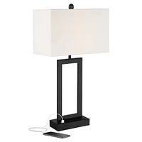 Todd Modern Table Lamp with Usb Port Ac Power Outlet 30" Tall Black Metal White Fabric Rectangle Shade for Living Room Bedroom House Bedside Nightstan