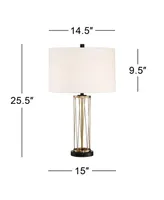 Nathan Modern Table Lamps 25 1/2" Tall Set of 2 with Usb Charging Ports Gold Metal Off White Drum Shade for Bedroom Living Room House Home Desk Bedsid