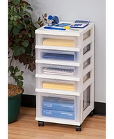 Iris Usa 5 Drawer Clear Plastic Drawer Cart Rolling Storage, White