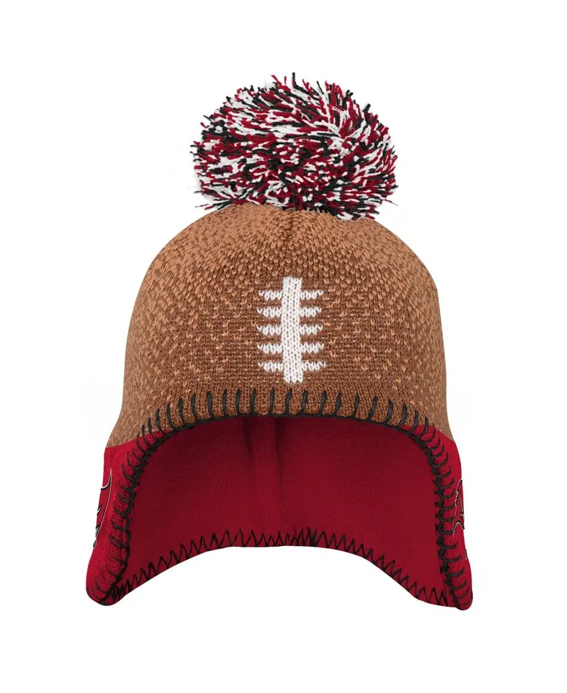 Infant Boys and Girls Brown Tampa Bay Buccaneers Football Head Knit Hat with Pom