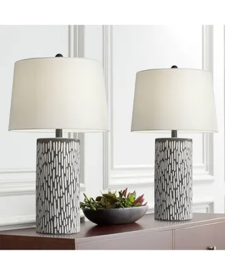 Shane Modern Table Lamps 26 1/2" Tall Set of 2 Gray White Ceramic Fabric Drum Shade Decor for Living Room Bedroom House Bedside Nightstand Home Office