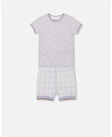 Baby Girl Organic Cotton Two Piece Pajama Set Lilac Printed Little Flowers - Infant