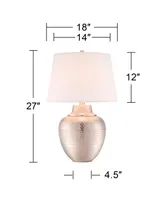 Brighton Modern Table Lamp 27 1/4" Tall Brushed Nickel Silver Hammered Metal Pot White Fabric Drum Shade for Bedroom Living Room House Home Bedside Ni