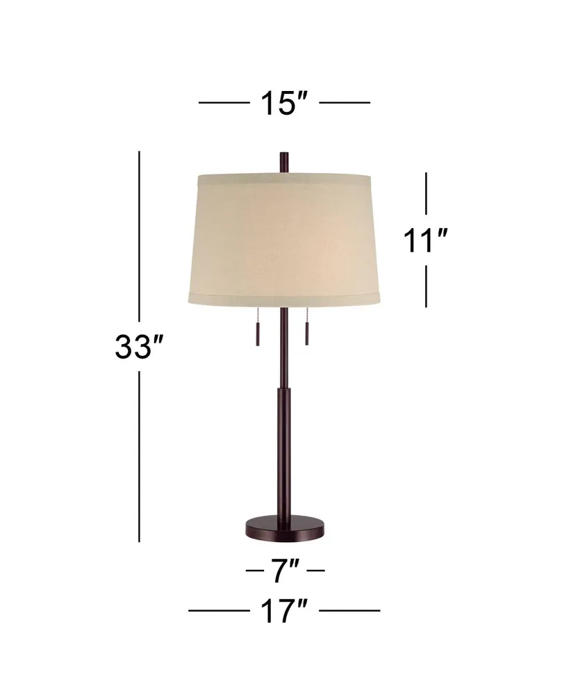 Rustic Farmhouse Table Lamp 33" Tall Dark Bronze Brown Metal Off White Burlap Fabric Drum Shade for Bedroom Living Room House Bedside Nightstand Home
