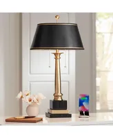 Georgetown Traditional Desk Table Lamp 28 1/2" Tall with Usb Charging Port Warm Brass Steel Black Gold Trim Drum Shade for Living Room Bedroom Nightst