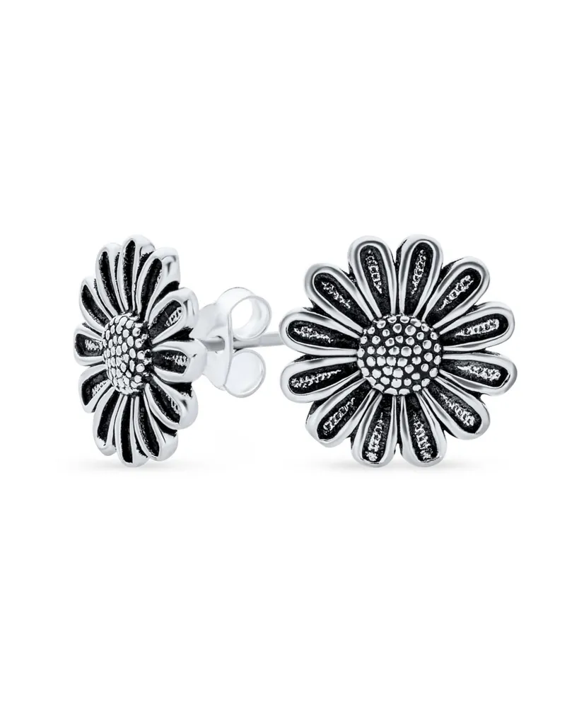 Bling Jewelry Retro Style Floral Garden Party Flower You are My Sunshine Sunflower Stud Earrings For Women Oxidized Sterling Silver