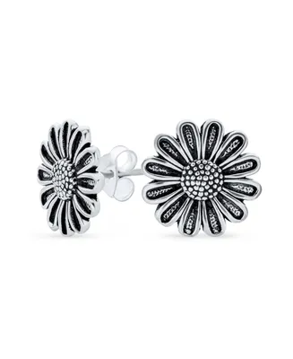 Retro Style Floral Garden Party Flower You are My Sunshine Sunflower Stud Earrings For Women Teens Oxidized .925 Sterling Silver