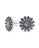 Bling Jewelry Retro Style Floral Garden Party Flower You are My Sunshine Sunflower Stud Earrings For Women Oxidized Sterling Silver