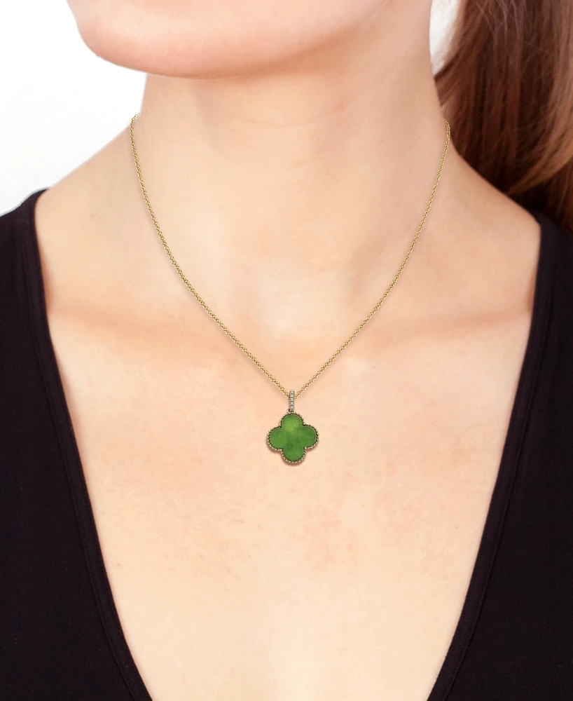 Effy Dyed Jade & Diamond Accent Beaded Clover 18" Pendant Necklace in 14k Gold