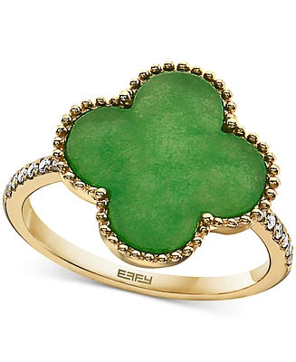 Effy Dyed Jade & Diamond (1/10 ct. t.w.) Bead Frame Clover Ring in 14k Gold
