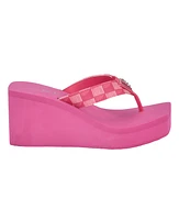 Guess Women's Demmey Logo Thong Square Toe Wedge Sandals