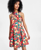 Vince Camuto Petite Printed High-Neck Sleeveless Fit & Flare Dress