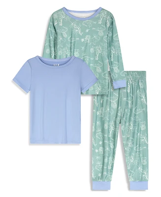 Max & Olivia Baby Boys Snug Fit Pajama with Pant, Long Sleeve T-shirt and Short T-shirt, 3 Piece Set