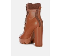 Women's yeti high heel lace up biker boots
