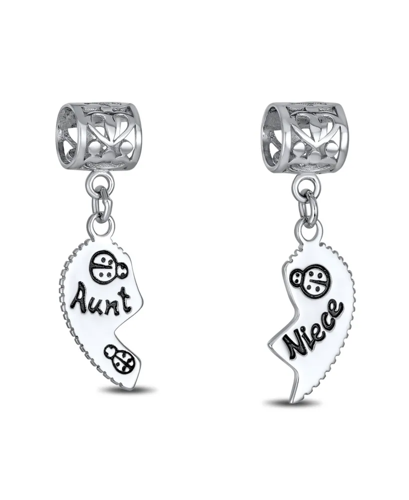 Bling Jewelry Bff Ladybug Puzzle Two Piece Split Heart Shape Words Aunt Niece Dangle Bead Charm Oxidized Sterling Silver Fits European Bracelet