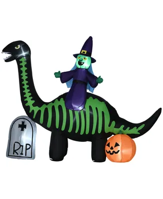 Homcom 7' Halloween Inflatable Dinosaur W/ Witch Tombstone Pumpkin - Multi