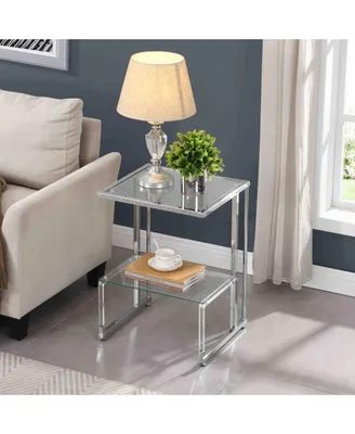 Simplie Fun Silver Chrome Side Table, 2-Tier Acrylic Glass End Table For Living Room Bedroom