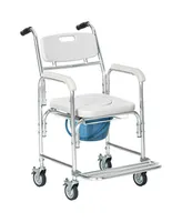 Homcom Shower Commode Wheelchair, Padded Seat, 330 lbs