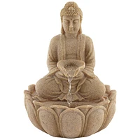 Calm Buddha Zen Outdoor Water Fountain with Light Led 14" High Faux Sandstone Resin Meditation Decor for Garden Patio Yard Home Lawn Porch House Relax