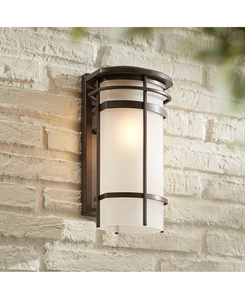 Theola Modern Outdoor Wall Light Fixture Bronze Led /4" Etched Glass Shade for Exterior Barn Deck House Porch Yard Patio Outside Garage Front Door