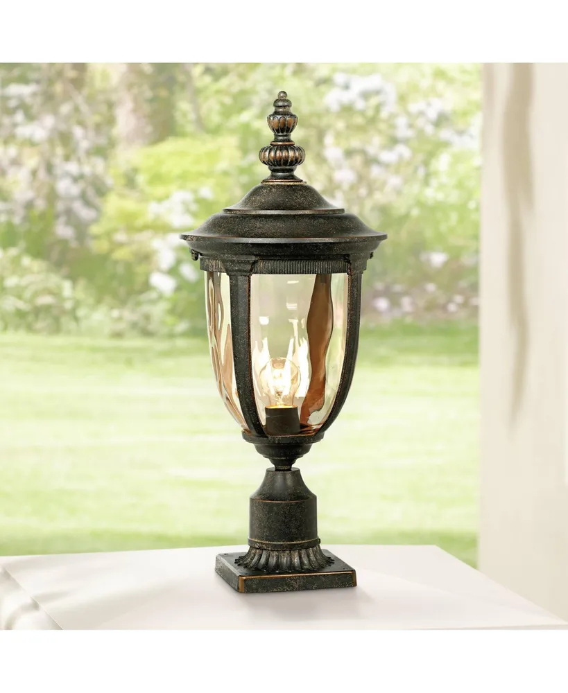 Bellagio European Outdoor Post Light Fixture with Pier Mount Bronze 25 inch Tall Glass for Exterior House Porch Patio Outside Deck Garage Yard Garden