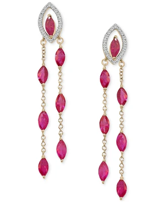 Ruby (2-1/3 ct. t.w.) & Diamond (1/10 ct. t.w.) Navette Dangle Drop Earrings in 14k Gold