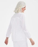 Style & Co Women's Cotton Eyelet Split-Neck Top, Created for Macy's
