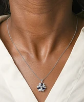 Lab-Grown Blue Sapphire (7/8 ct. t.w.) & Diamond (1/10 ct. t.w.) Flower 18" Pendant Necklace in Sterling Silver