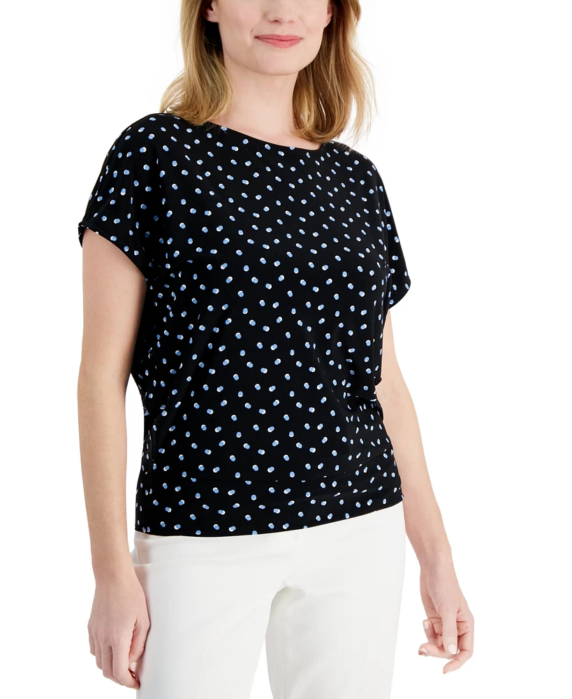 Ak Anne Klein Petite Dot-Print Dolman-Sleeve Top