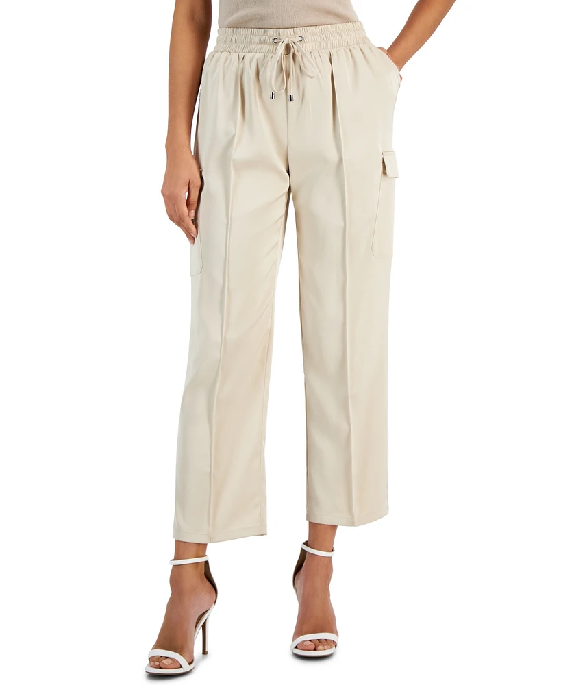 Tahari Asl Women's Mid Rise Drawstring-Waist Cropped Cargo Pants