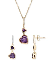 Amethyst (1/5 ct. t.w.), Rose de France Amethyst (1-1/4 ct. t.w.), & Diamond Accent Double Heart 18" Pendant Necklace in 14k Gold-Plated Sterling Silv