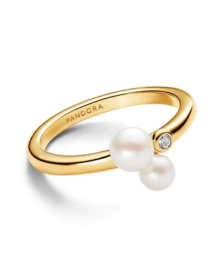 Pandora Sterling Silver Timeless Duo Treated Freshwater Cultured Pearls Ring