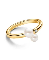 Pandora Sterling Silver Timeless Duo Treated Freshwater Cultured Pearls Ring