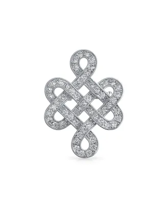 Bling Jewelry Eternal Celtic Love Knot Work Cubic Zirconia Pave Cz Brooch Pin For Women Rhodium Plated Brass 1.2 Inch