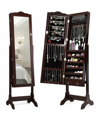 14 Led Jewelry Armoire Cabinet with Full Length Mirror and 4 Tilting Angles-Coffee