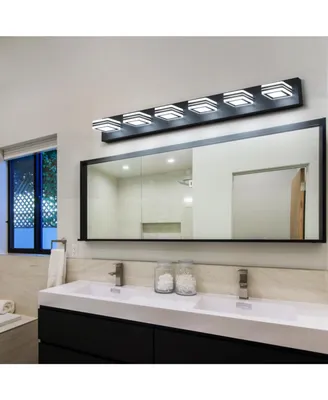 Streamdale Furniture Led Modern Black Vanity Lights, 6-Lights Acrylic Matte Black Bathroom Vanity Lights Over Mirror