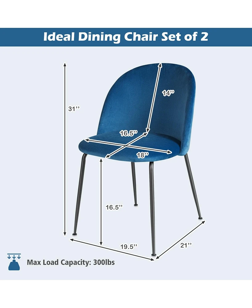 Set of 2 Upholstered Velvet Dining Chair with Metal Base for Living Room-Blue