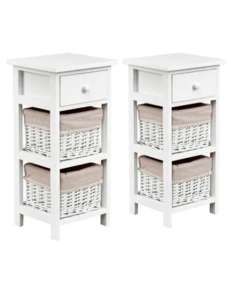 Sugift 2 Pieces Bedroom Bedside End Table with Drawer Baskets
