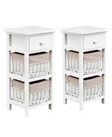 Sugift 2 Pieces Bedroom Bedside End Table with Drawer Baskets