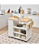 Kitchen Island Trolley Cart on Wheels with Storage Open Shelves and Drawer-White