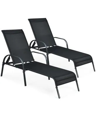 Inolait 2 Pcs Outdoor Patio Lounge Chair Chaise Fabric with Adjustable Reclining Armrest