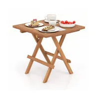 Square Patio Folding Table Teak Wood with Slatted Tabletop Portable for Picnic