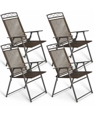 Set of 4 Patio Folding Sling Chairs Steel Camping Deck